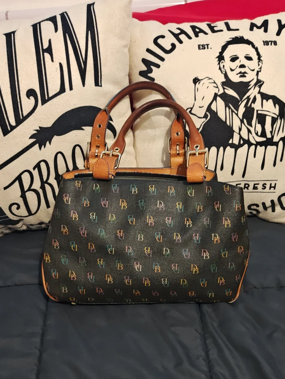 Authentic Dooney And Bourke Multi Colored DB Logo Bag - CUTE
